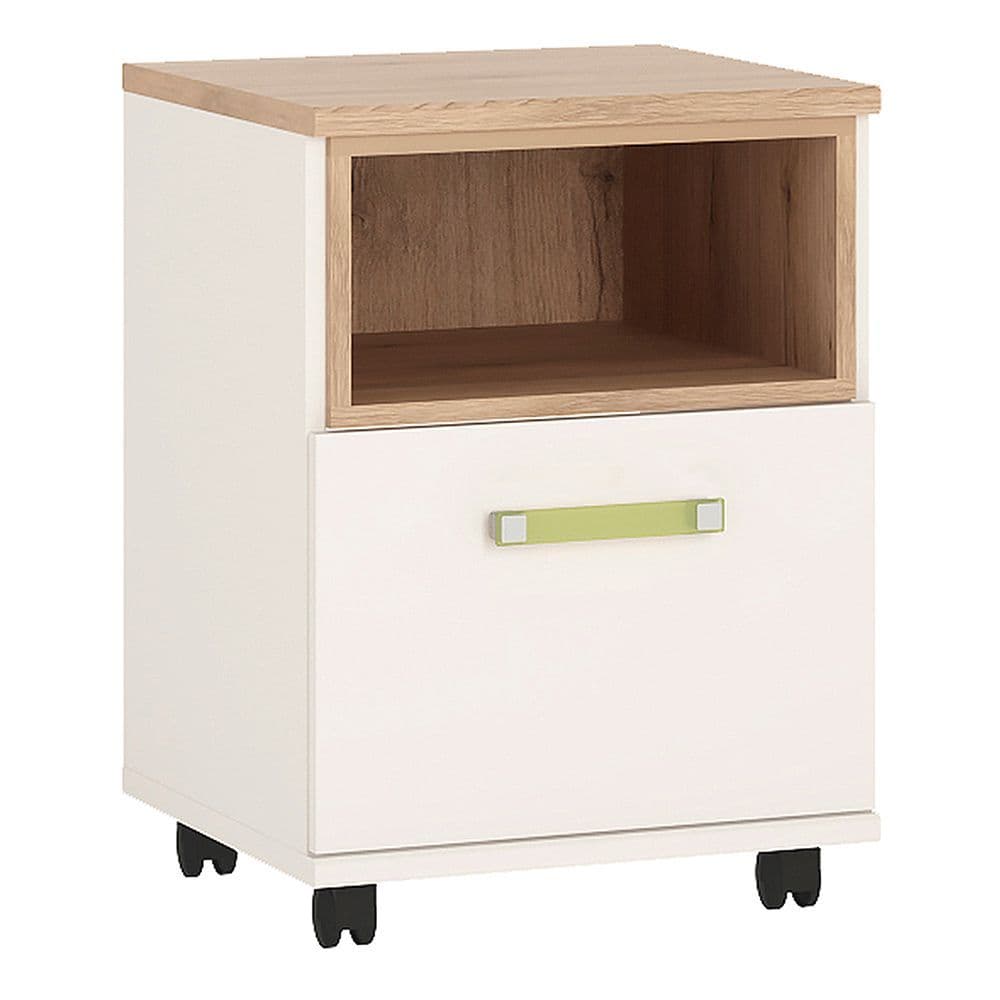 Kinder 1 Door Desk Mobile in Light Oak and white High Gloss (lemon handles)